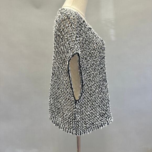 Eileen Fisher Boxy Open Knit Sheer Cropped Sweater black & white  size XS - Picture 7 of 16
